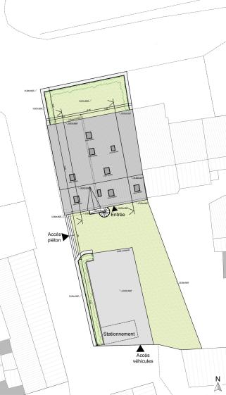 Plan masse, une maison entre deux jardins