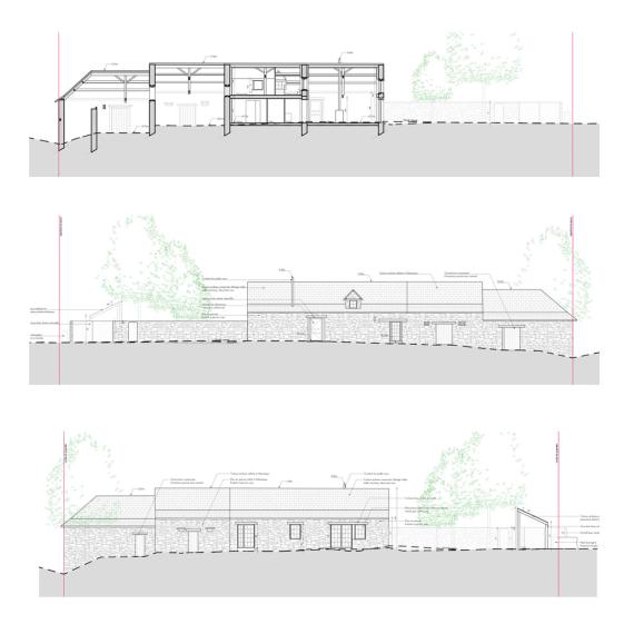 Coupe et façades du projet de rénovation