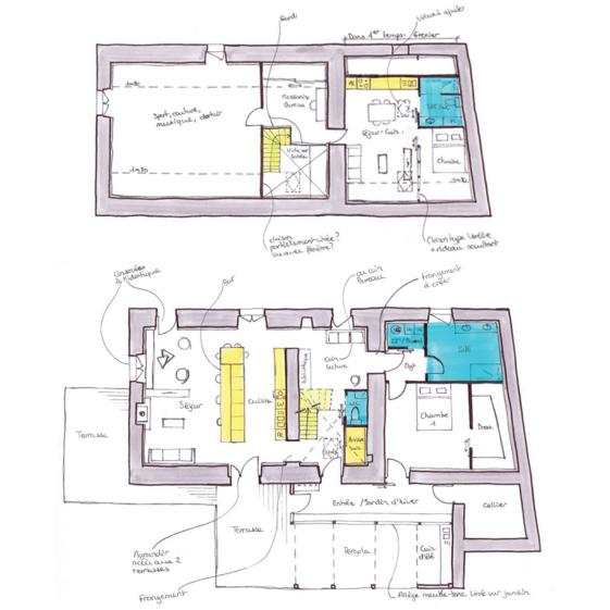 Plans des esquisses, version C avec entrée indépendante et jardin d'hiver