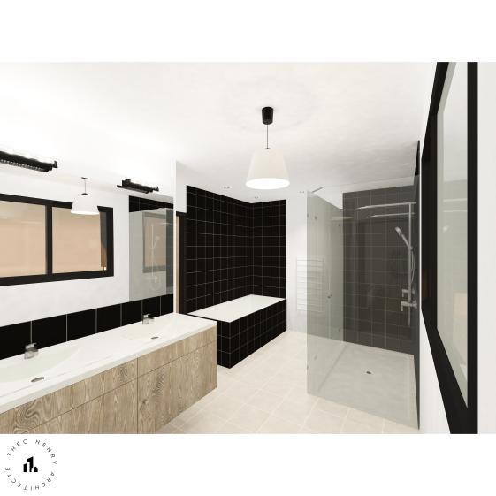Grande salle de bain disposant d'une large douche et d'une baignoire balnéo avec