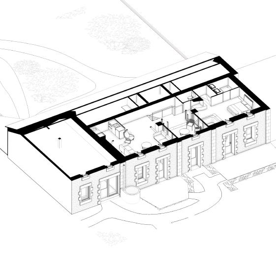 Axonométrie coupée du projet - R+1