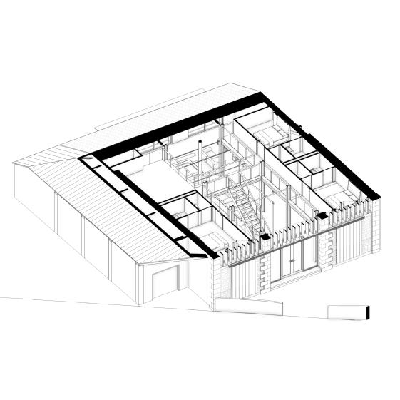 Axonométrie coupée du projet - R+1