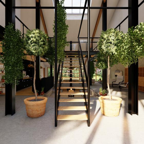 Vue intérieure du loft avec son escalier central