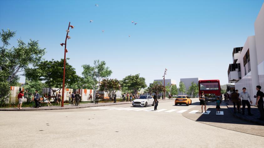 Vue 2 de la nouvelle centralité de quartier, autour d'une place multimodale - ©[