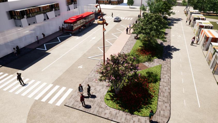 Vue 1 de la nouvelle centralité de quartier, autour d'une place multimodale - ©[