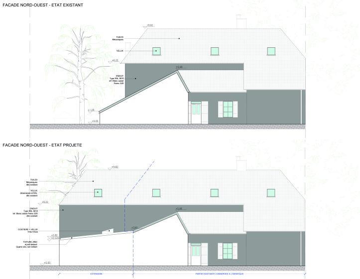 Cure - 7|9|1 Architecture - Façade Nord-Ouest Existant | Projeté