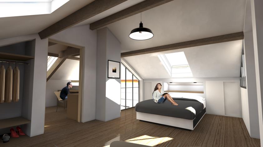 Vue sur la chambre et la verrière