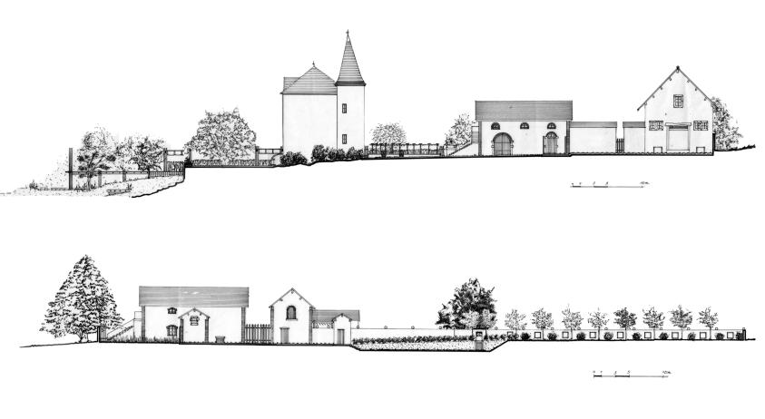 Coupe du terrain sur l’ensemble du hameau agricole