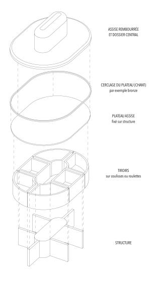 Axonométrie - Assise centrale et rangements