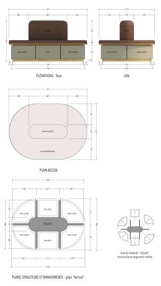 Détails de l'assise centrale - rangements