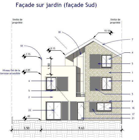 Façade Sud de la maison sur Jardin