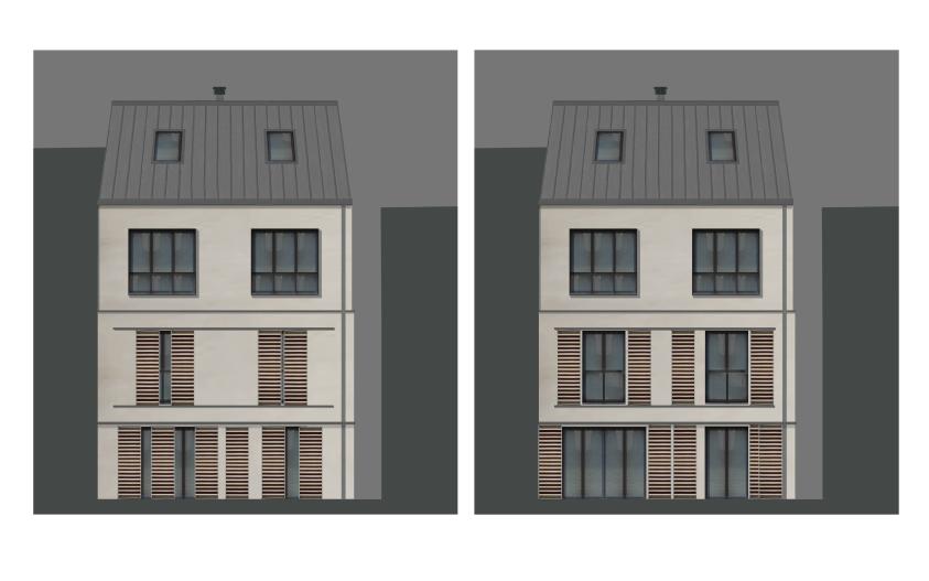 Surélévation à Garches - Travail de façade - Jeu de volets
