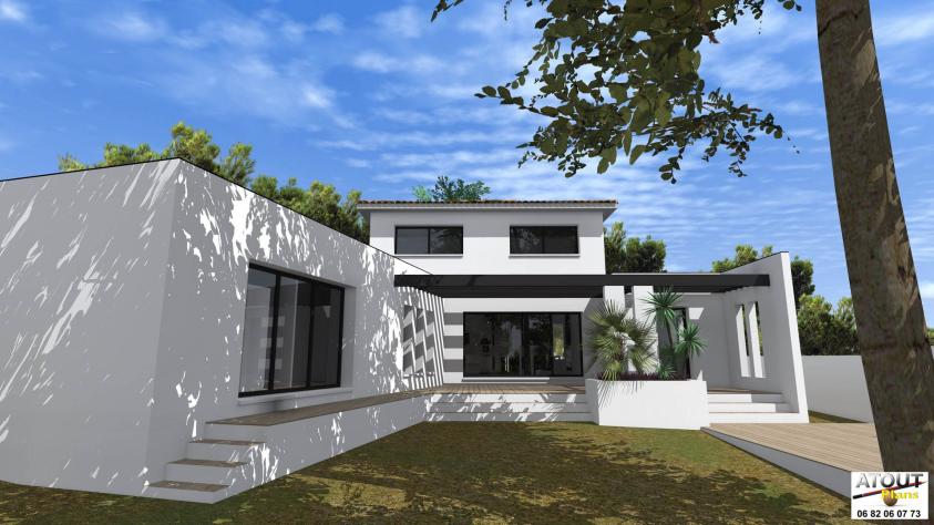 Simulation 3D_  2 chambres à l'étage, suite parentale au RdC, piscine