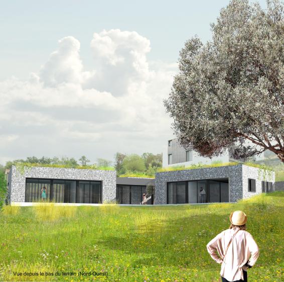 Maison dans la colline - perspective côté jardin