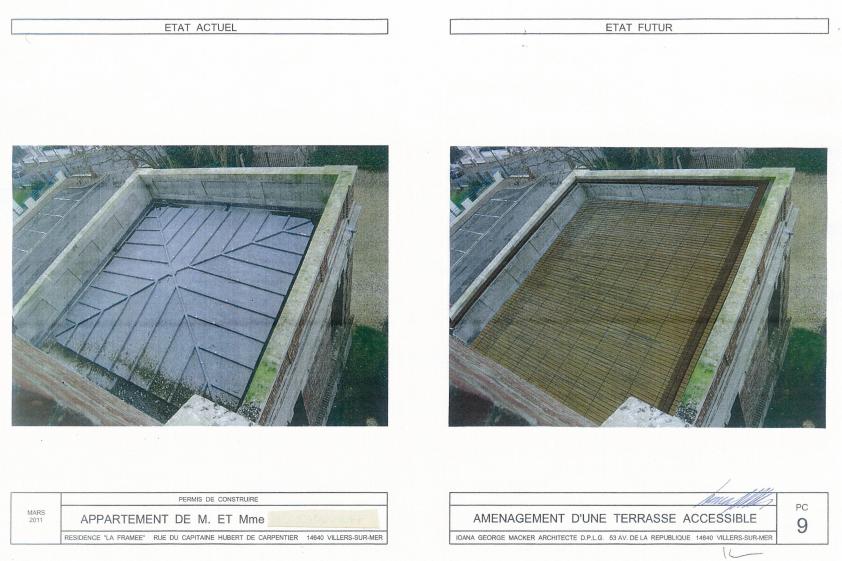 À gauche la terrasse inaccessible avec son terrasson zinc, à droite la terrasse 