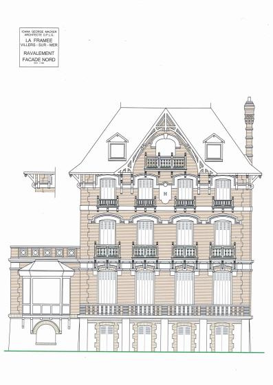 Relevé et dessin de la façade nord de la villa "La Framée", à Villers-sur-Mer ét