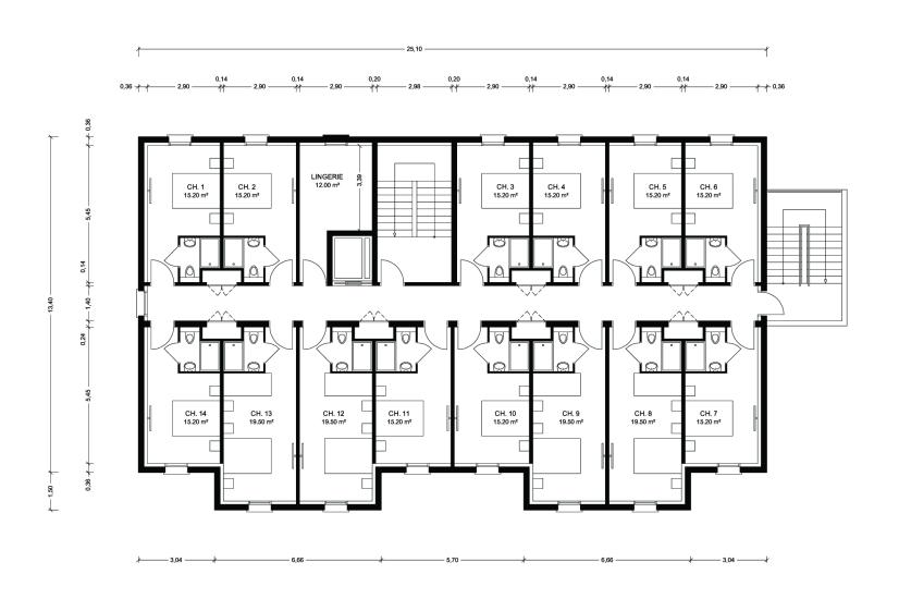 Plan Etages - Hôtel de 52 chambres - Gallargues (30)