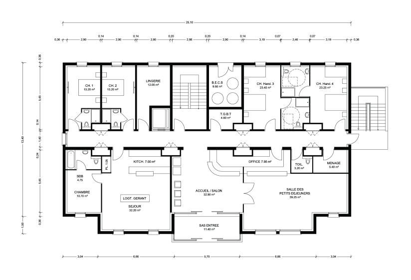 Plan RDC - Hôtel de 52 chambres - Gallargues (30)
