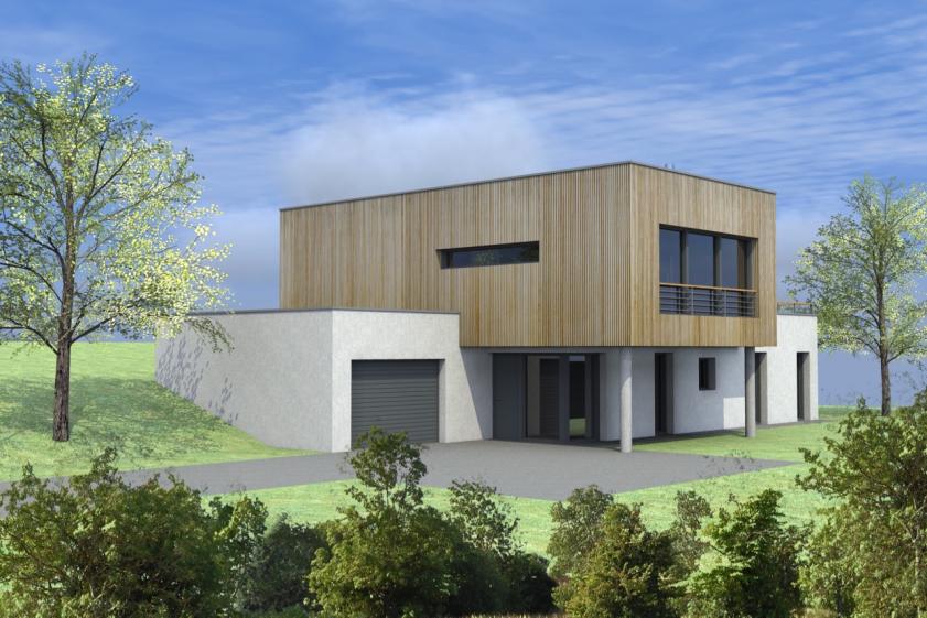 Maison neuve toiture en pente et terrasse