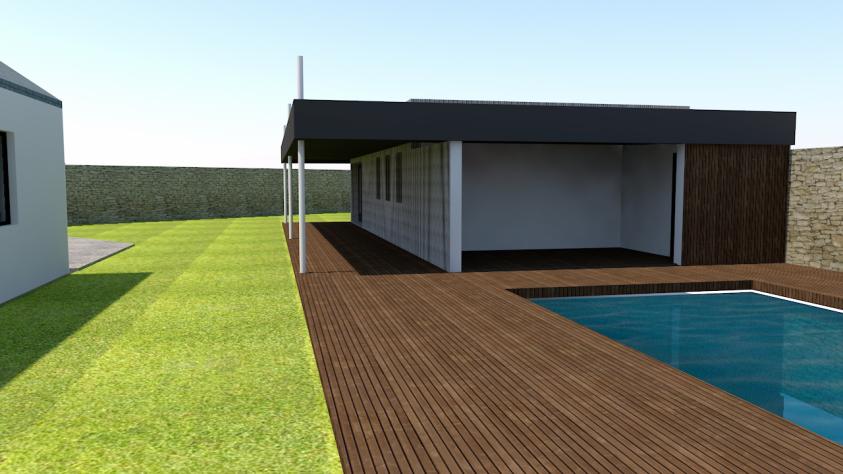Vue su piscine et le pool house