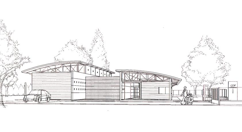 Perspective de conception - façade sur l'entrée du site
