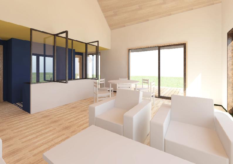 Vue depuis le salon vers la cuisine - L’espace de vie faisant salon et salle à m