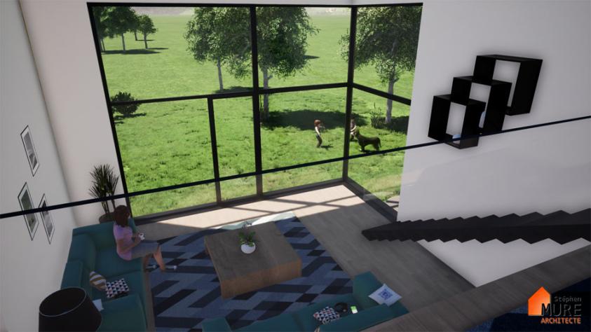 Extension d'une maison - Grande baie vitrée d'angle - Séjour toute hauteur