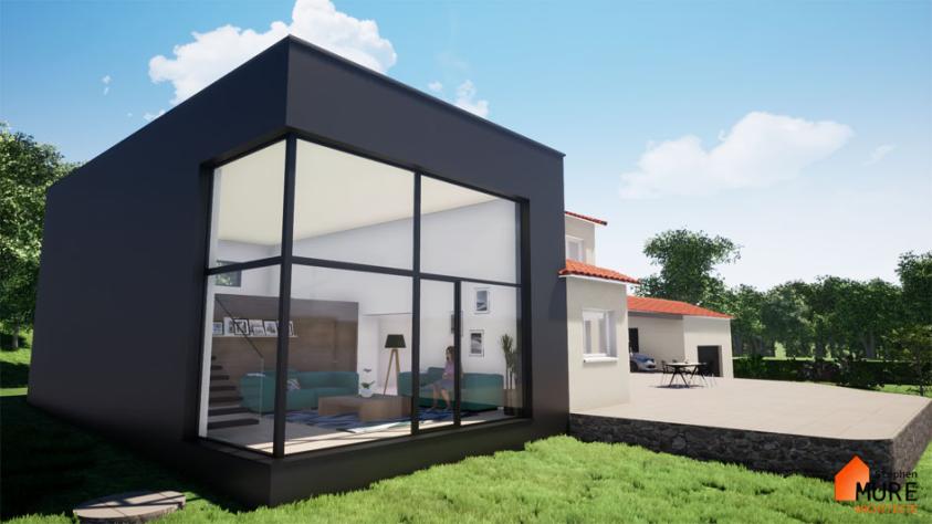 Extension d'une maison - Grande baie vitrée d'angle - Toiture terrasse végétalis