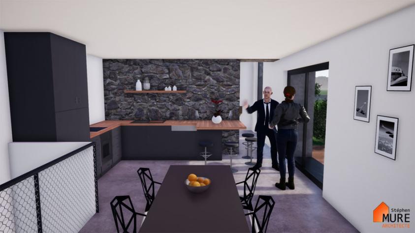 Réhabilitation d'une Maison en Pierres - Cuisine et salle à manger - Mur pierres