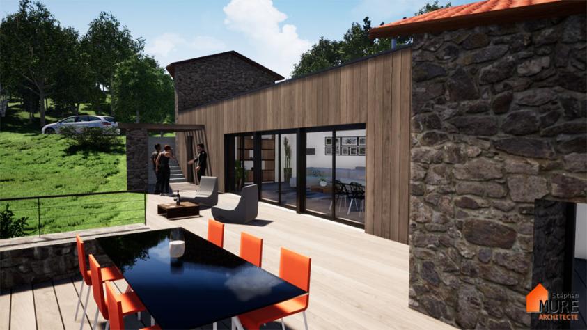 Rénovation et Extension d'un ancien Moulin - Terrasse bois