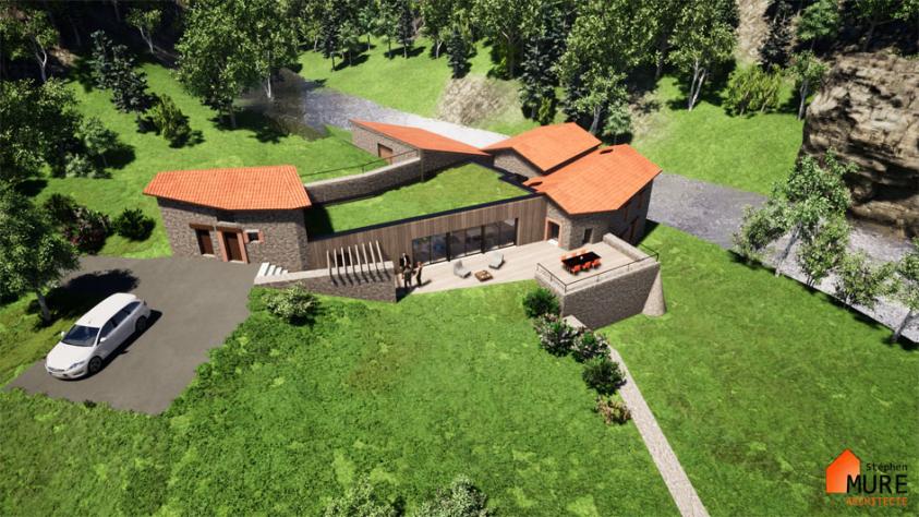 Rénovation et Extension d'un ancien Moulin - Toiture terrasse végétalisée - Rivi