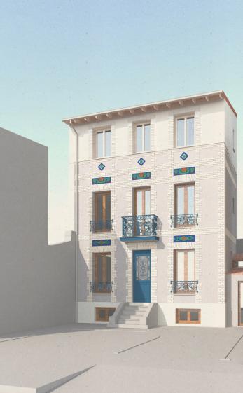 Vue perspective de la proposition de surélévation et rénovation de la façade pri