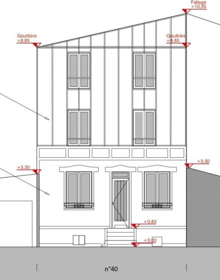 Façade ouest du projet de surélévation.