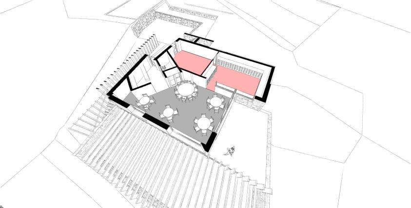Plan en perspective sur le niveau restaurant