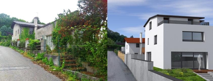 Avant-Après, vue côté maison surélevée