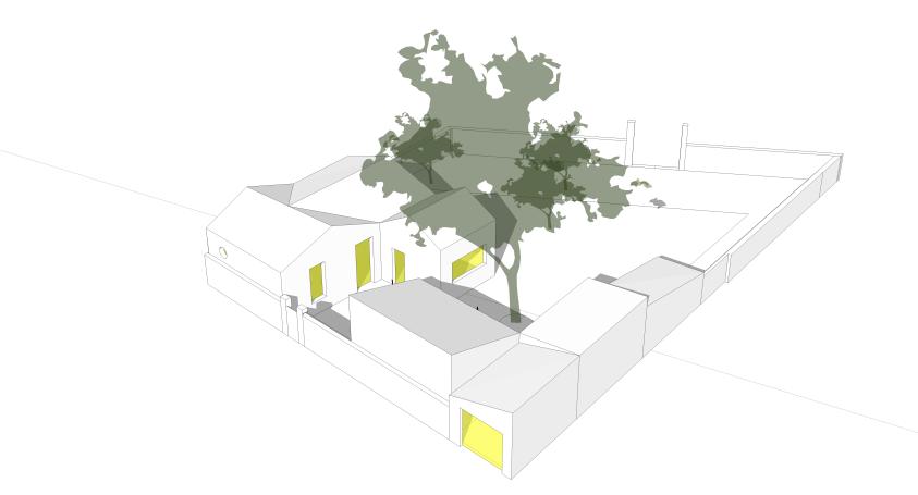 Maquette 3D existants avec platane à conserver