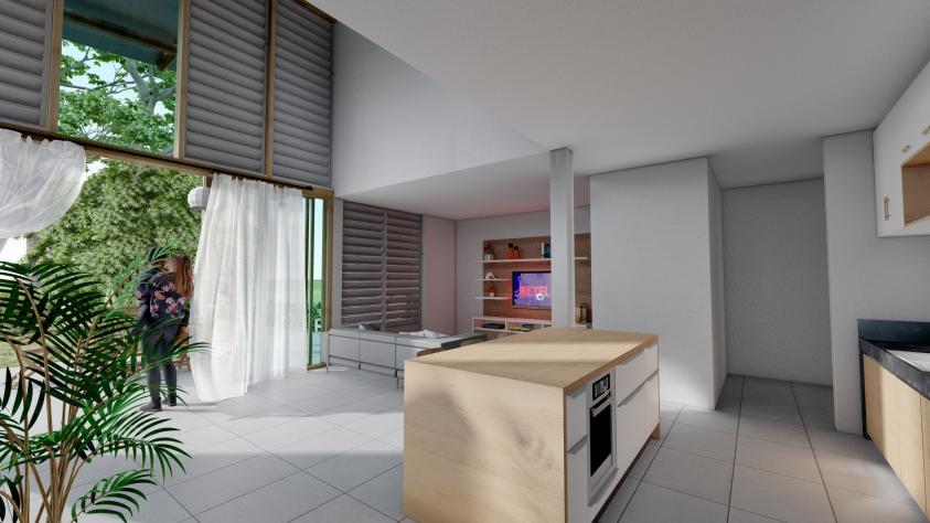 Perspective interieure sur la cuisine