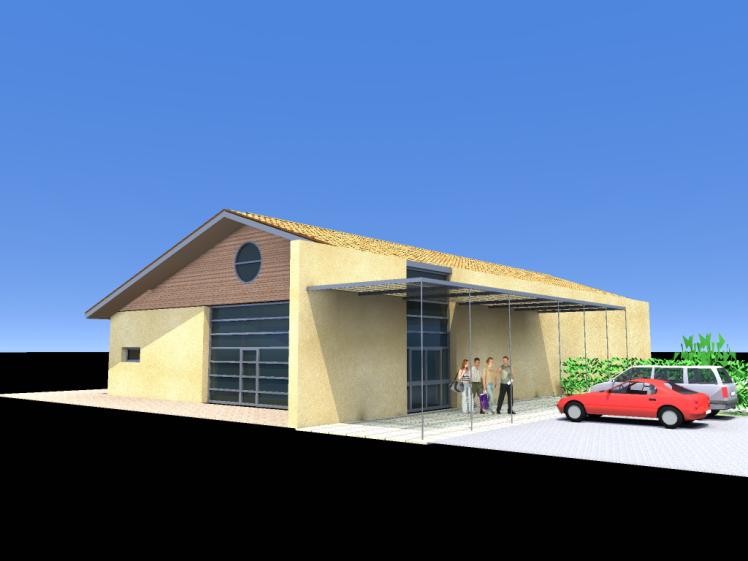 Vue sur pignon Sud et parking visiteurs 2