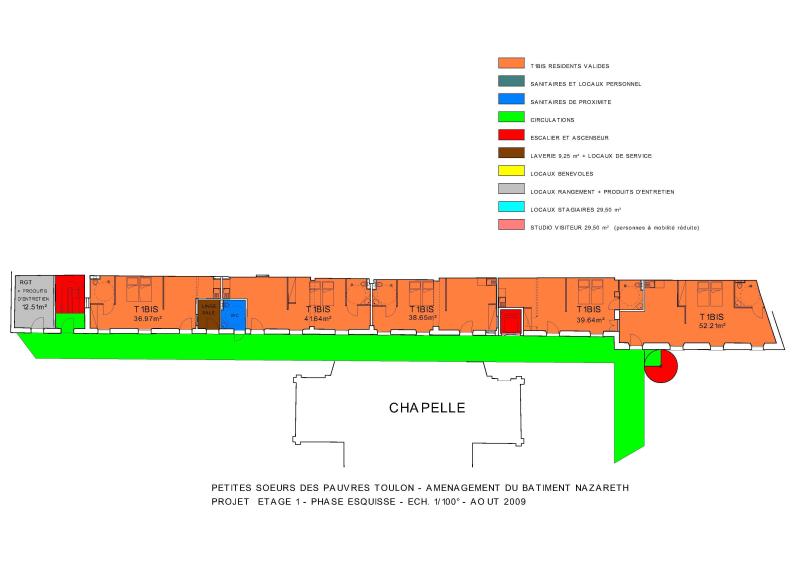 Bâtiment Nazareth : schéma d'aménagement du 1° étage