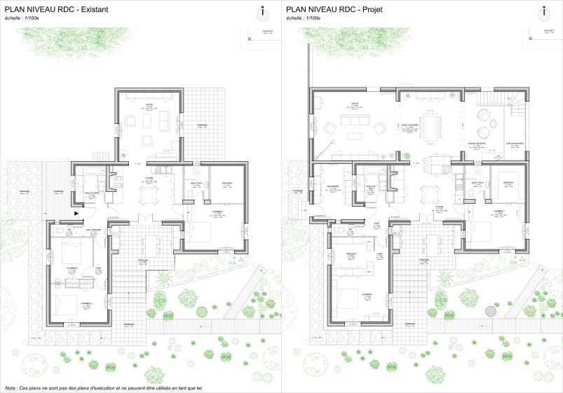 PLANS DE NIVEAU RDC - EXISTANT et PROJET
