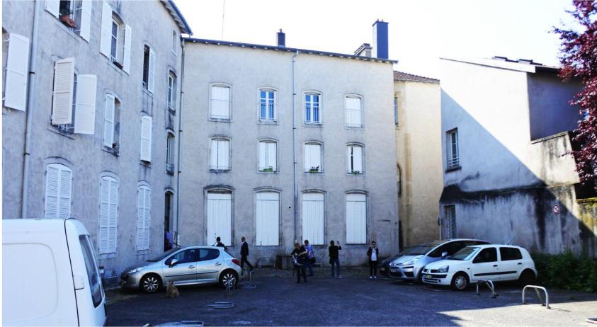 Bâtiment B, C et D depuis le parking en cœur d'îlot - état existant