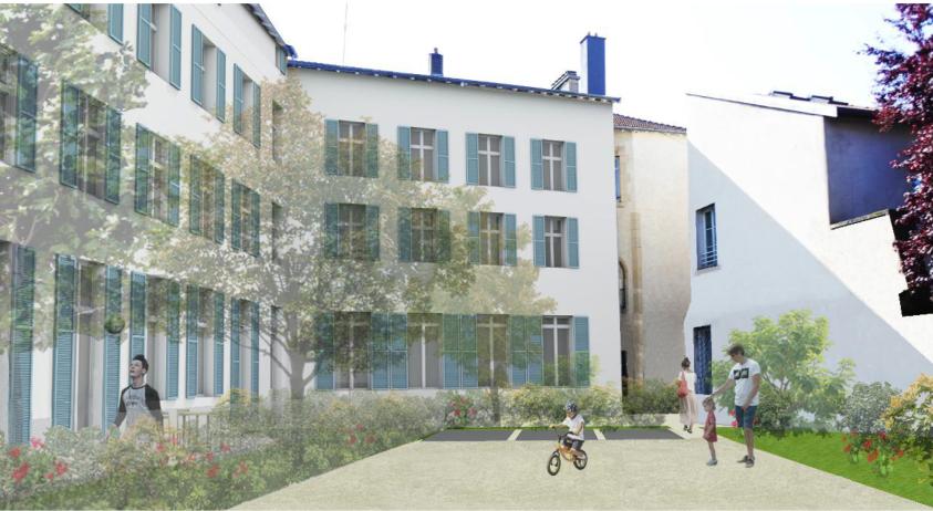 Bâtiment B, C et D depuis le parking en cœur d'îlot - état projeté