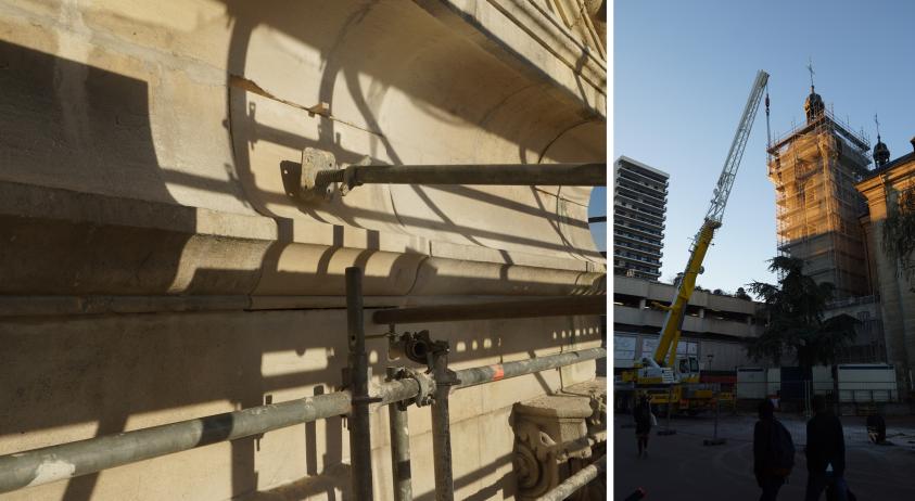 Remplacement des pierres abimées de la corniche - manutention des pierres