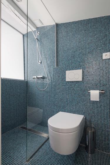 Salle-de-Bain (SdB) pour les invités sur la mezzanine. Pâte de verre.