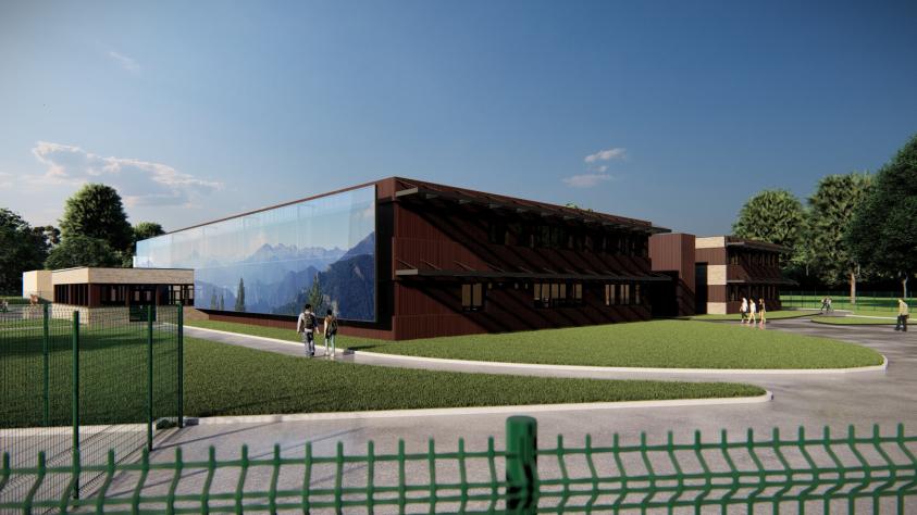 VUE FACADE  SUD OUEST- ENTREE DU COLLEGE.