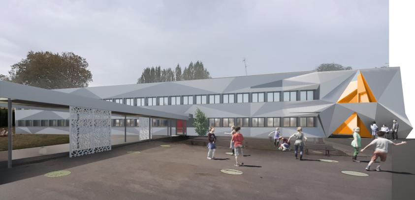 GRAND ANGLE FACADE SUD ETAT FUTUR  BATIMENT B COLLEGE LOUIS PASTEUR A LAVELANET.