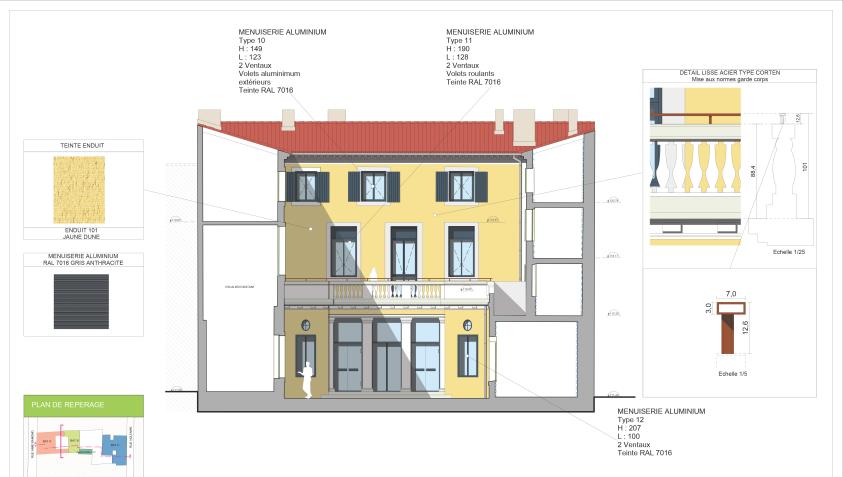 RENOVATION RESIDENCE LANGERON - FACADE RUE COUR INTERIEURE ETAT FUTUR.