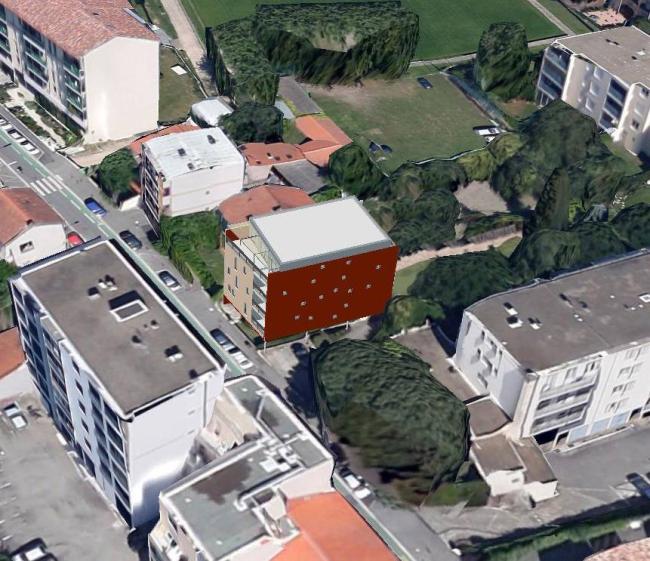 VUE AERIENNE- ESQUISSE 10 LOGEMENTS A TOULOUSE.
