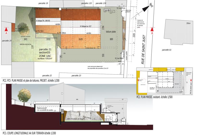 Coupe et plan masse du permis de construire
