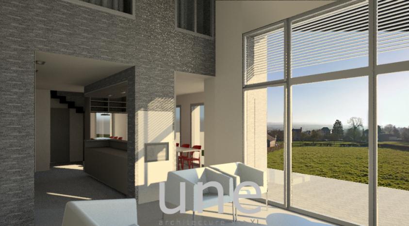 Vue intérieure - espace salon ouvert sur le grand paysage